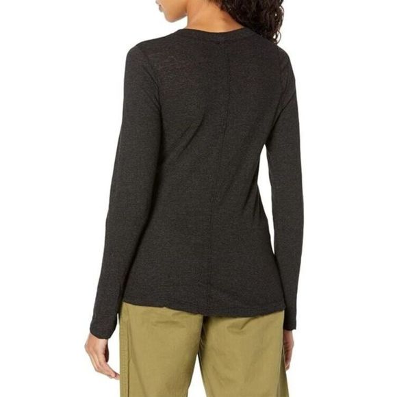 Monrow 119412 Women's Sz Small Black Heather Long Sleeve Crew Neck Tee Shirt - Picture 2 of 6